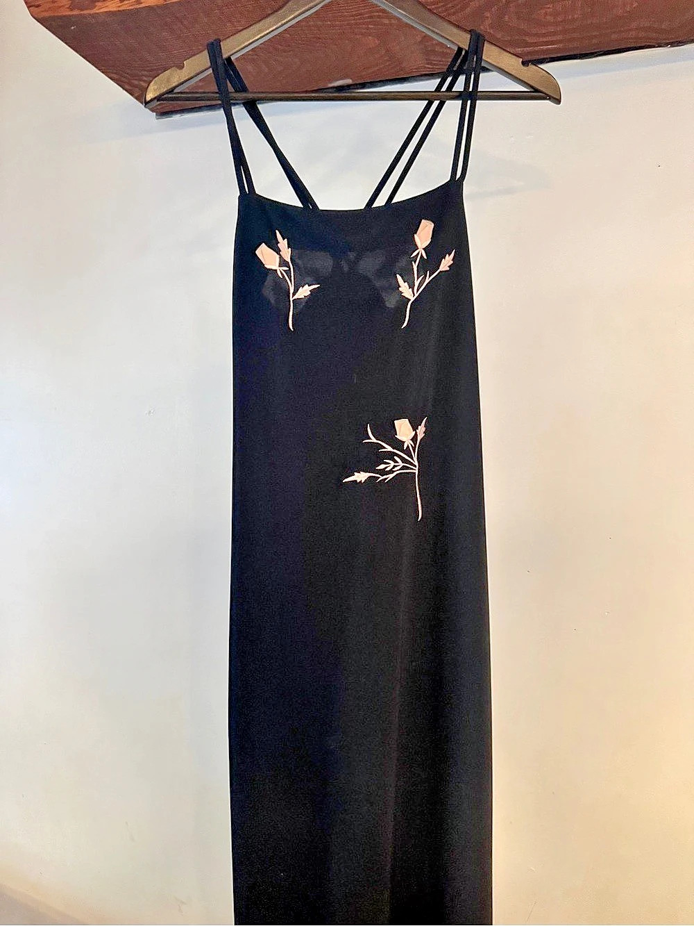 Vintage M Studio Floral Embroidered Black Maxi Dress Size 12
